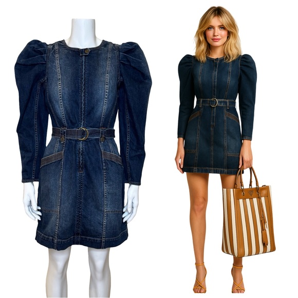 $495 ULLA JOHNSON Cori Denim Mini Dress Sz 4 - Picture 1 of 13